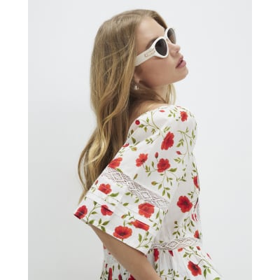 White Poppy Print Blouse
