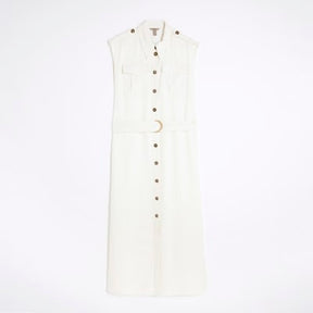 White Premium Midi Utility Shirt Dress