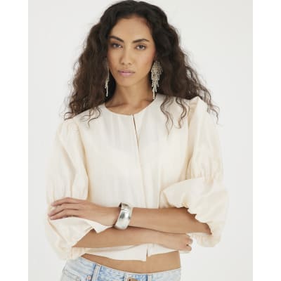 White Puff Sleeve Shacket Top