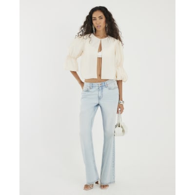 White Puff Sleeve Shacket Top