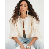 White Puff Sleeve Shacket Top