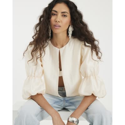 White Puff Sleeve Shacket Top