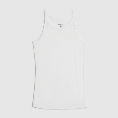 White Ribbed Racer Front Tank Top