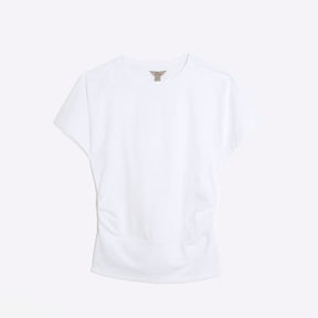 White Ruched Side Kimono Sleeve T-shirt