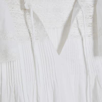 White Ruffle Sleeve Lace Blouse