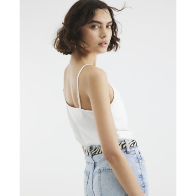 White Satin Cowl Neck Cami Top