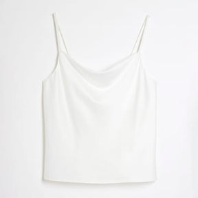 White Satin Cowl Neck Cami Top