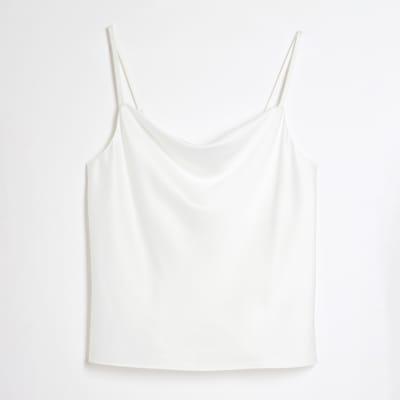 White Satin Cowl Neck Cami Top