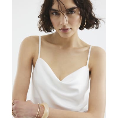 White Satin Cowl Neck Cami Top