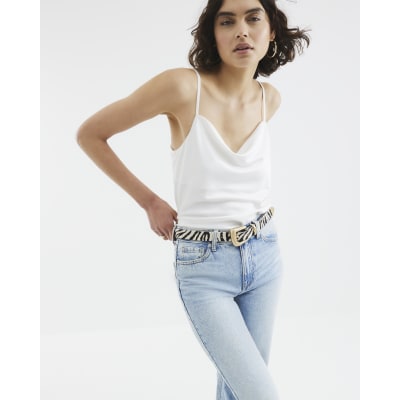 White Satin Cowl Neck Cami Top