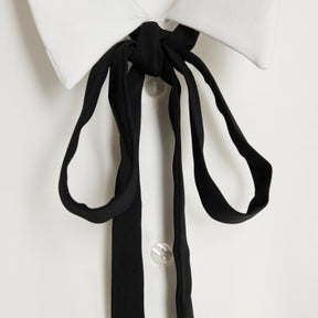 White Satin Tie Detail Long Sleeve Shirt