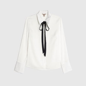 White Satin Tie Detail Long Sleeve Shirt