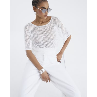 White Sequin Knit Top