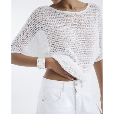 White Sequin Knit Top