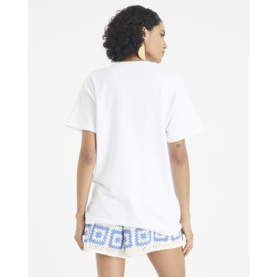 White Short Sleeve Beaded Lemon T-shirt
