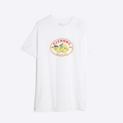 White Short Sleeve Beaded Lemon T-shirt