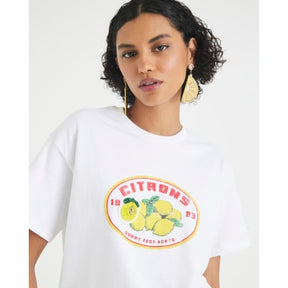 White Short Sleeve Beaded Lemon T-shirt