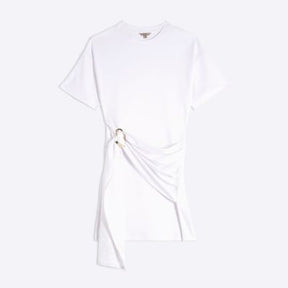 White Short Sleeve Belted Mini Dress