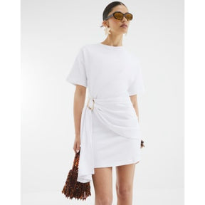 White Short Sleeve Belted Mini Dress