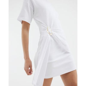 White Short Sleeve Belted Mini Dress