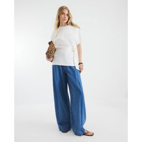 White Short Sleeve Belted T-shirt