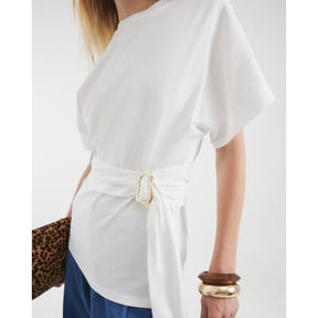 White Short Sleeve Belted T-shirt