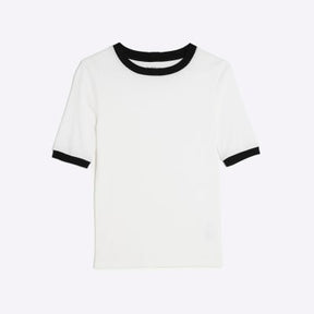 White Short Sleeve Contrast Trim Top