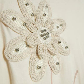 White Short Sleeve Crochet Flower T-shirt