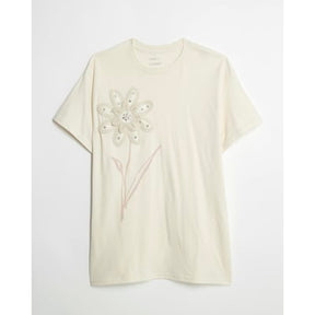 White Short Sleeve Crochet Flower T-shirt