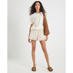 White Short Sleeve Crochet Flower T-shirt