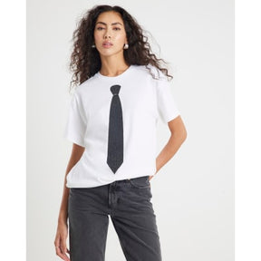 White Short Sleeve Diamante Tie T-shirt
