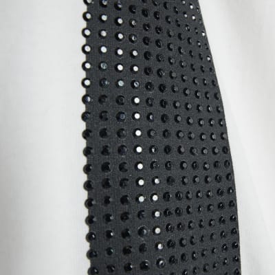 White Short Sleeve Diamante Tie T-shirt