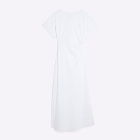 White Short Sleeve Drape Side Midi Dress