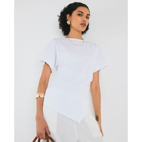 White Short Sleeve Drape Side T-shirt