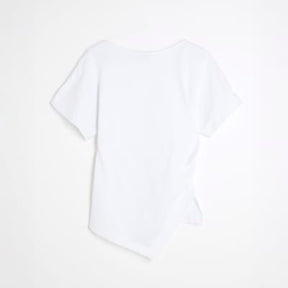 White Short Sleeve Drape Side T-shirt