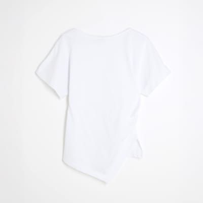 White Short Sleeve Drape Side T-shirt