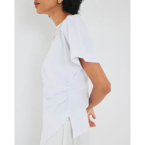 White Short Sleeve Drape Side T-shirt
