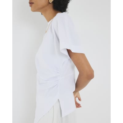 White Short Sleeve Drape Side T-shirt