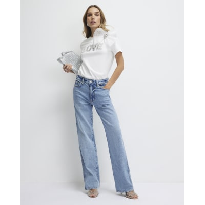 White Short Sleeve Embellished Love T-shirt