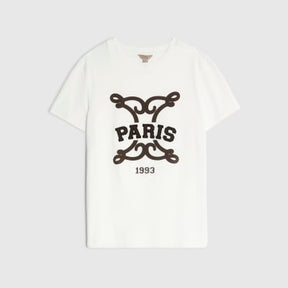 White Short Sleeve Embroidered Paris T-shirt