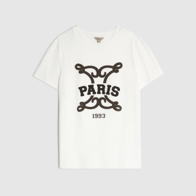 White Short Sleeve Embroidered Paris T-shirt