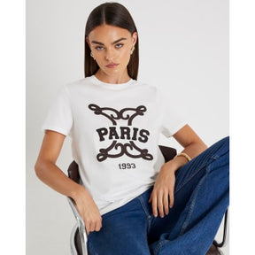 White Short Sleeve Embroidered Paris T-shirt
