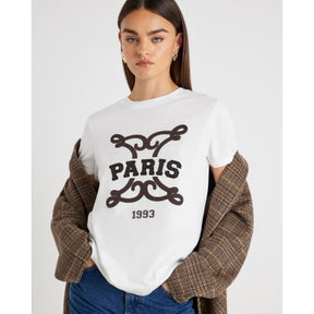 White Short Sleeve Embroidered Paris T-shirt
