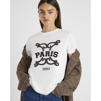 White Short Sleeve Embroidered Paris T-shirt