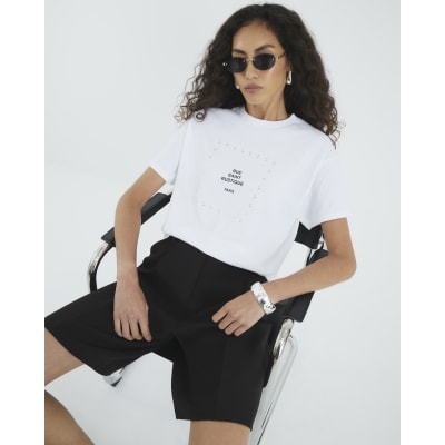 White Short Sleeve Eyelet T-Shirt