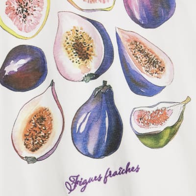 White Short Sleeve Fig Print T-shirt