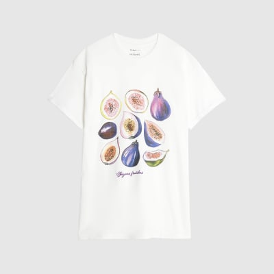 White Short Sleeve Fig Print T-shirt