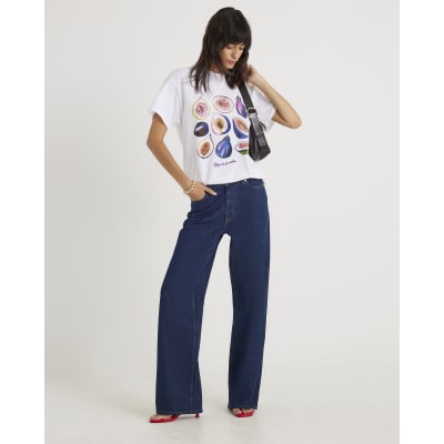 White Short Sleeve Fig Print T-shirt