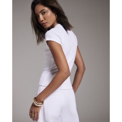 White Short Sleeve Fitted Ribbed T-shirt