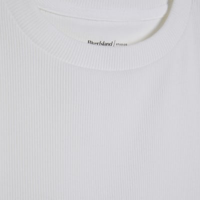 White Short Sleeve Fitted Ribbed T-shirt